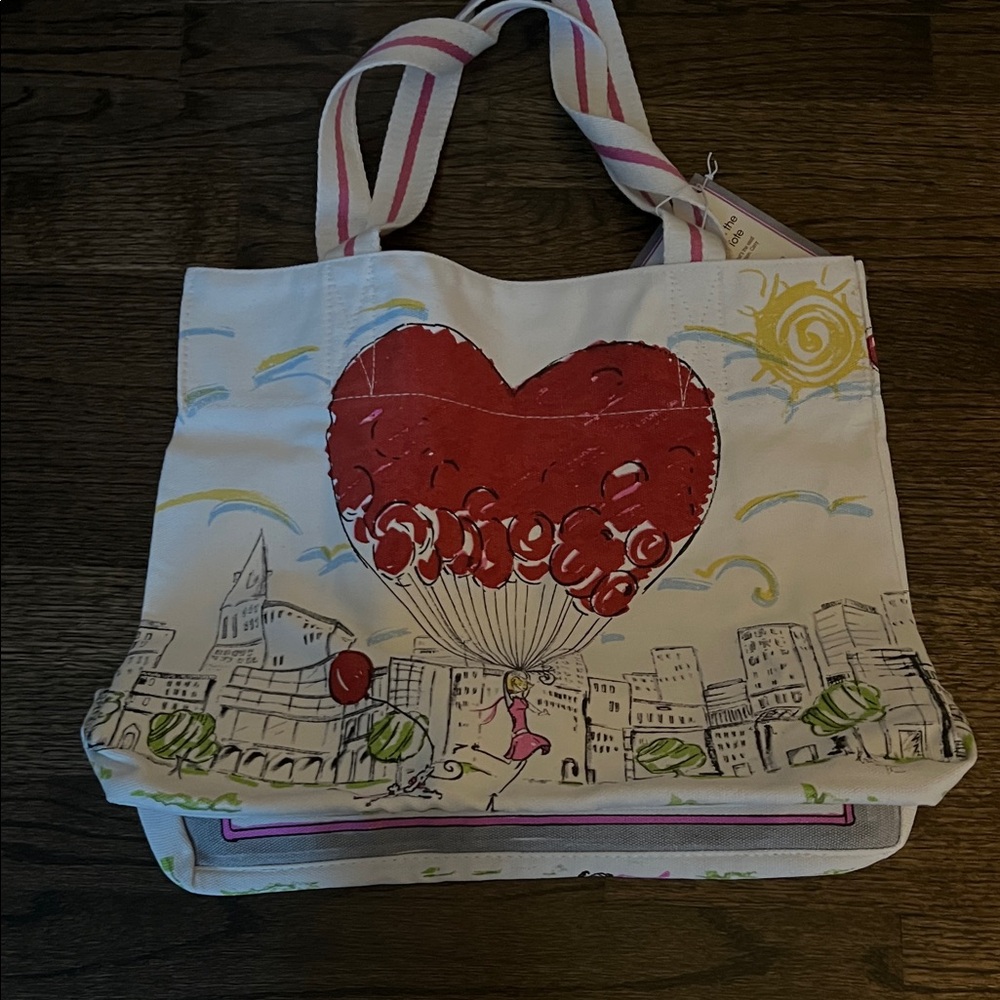 Brighton “B Mine” White and Red Heart Tote Bag, NWT